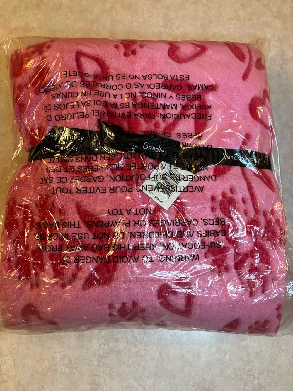 Vera Bradley Pink Sweetheart and Flowers Print Fleece Throw